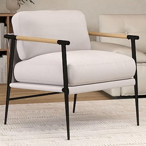 LukeAlon Silla decorativa de felpilla de mediados de siglo, silla de sala de estar ultra suave con patas de metal, sillón moderno tapizado cómodo