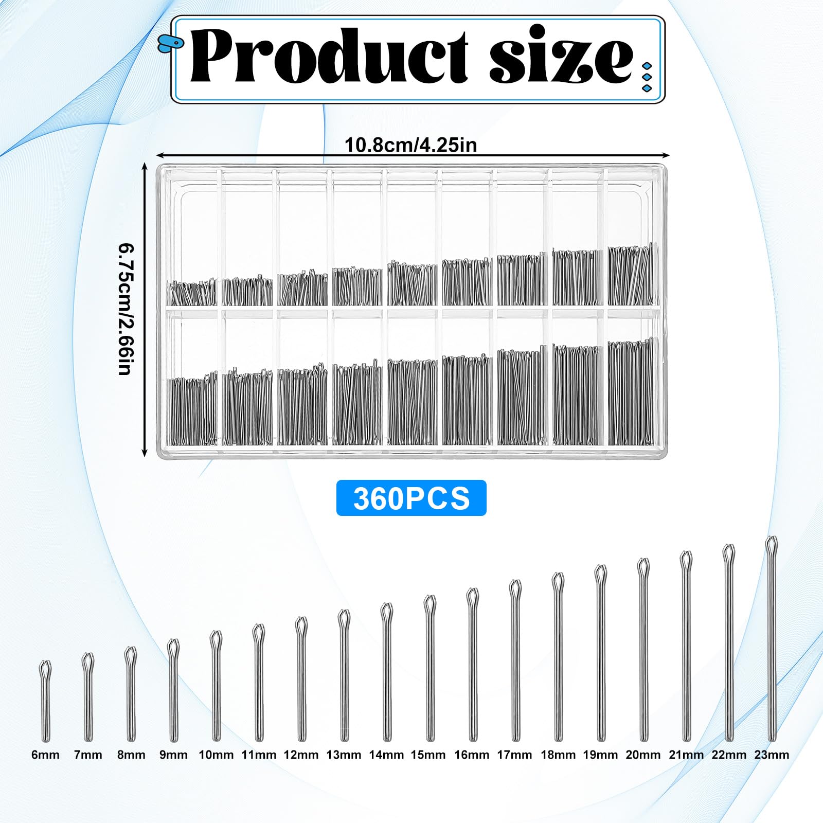 360 Pcs Watch Band Pins 6-23mm Watch Link Cotter Pin Assortment Stainless Steel Watch Bracelet Pin for Watchband Repair