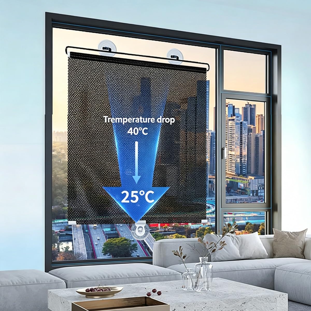 Tenda a Rullo Oscurante Senza Forare, Tenda Avvolgibile con Ventosa, Termica Isolante Protezione Solare, persiane Temporanee per Camera da Letto e Soggiorno(Silver,80W x 200H cm)