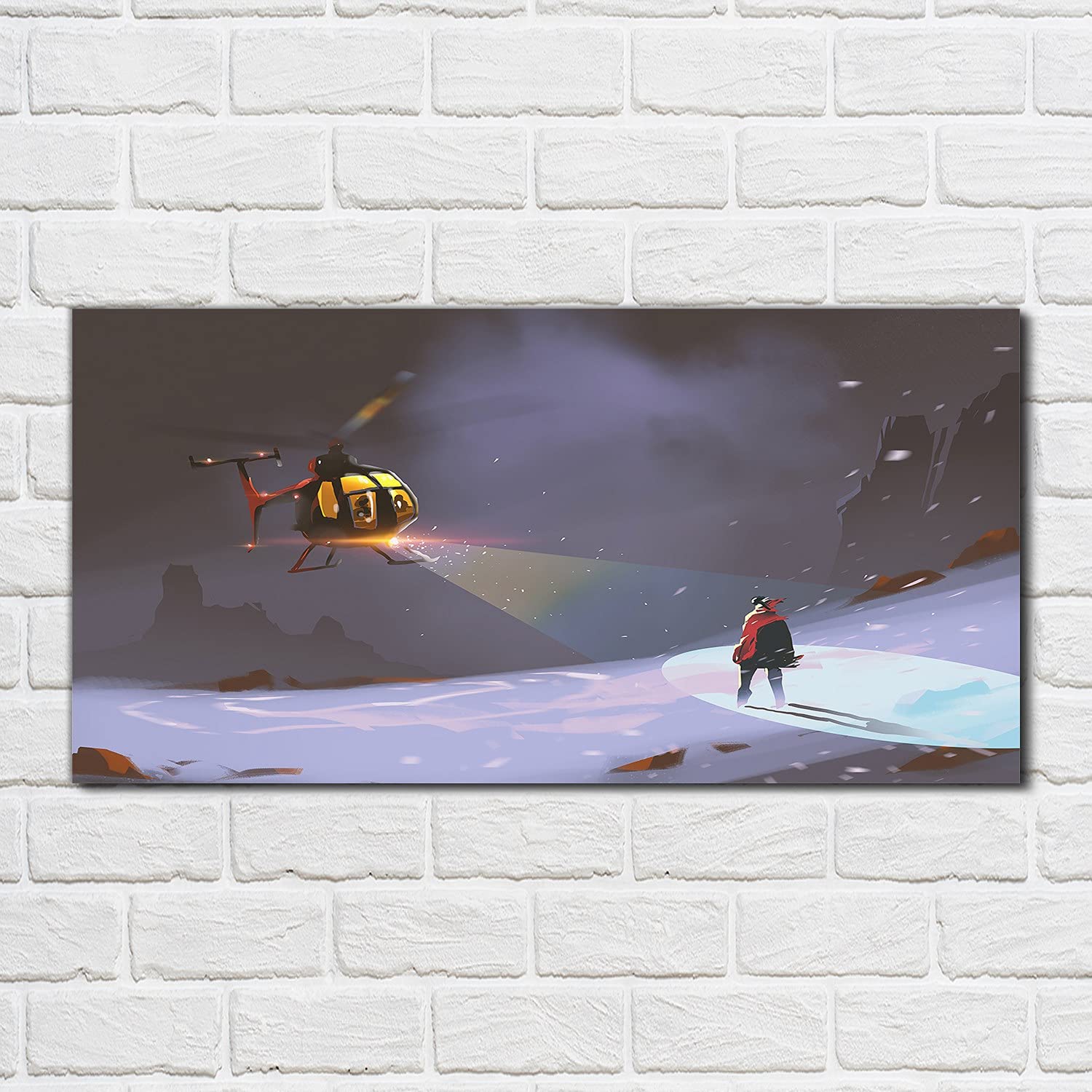 Coloray Pintura Vidrio Acrílico 100x50cm Cuadro De Pared De Arte De Vidrio Mural Sala De Estar Cocina Acryl - Helicóptero De La Nieve De La Montaña