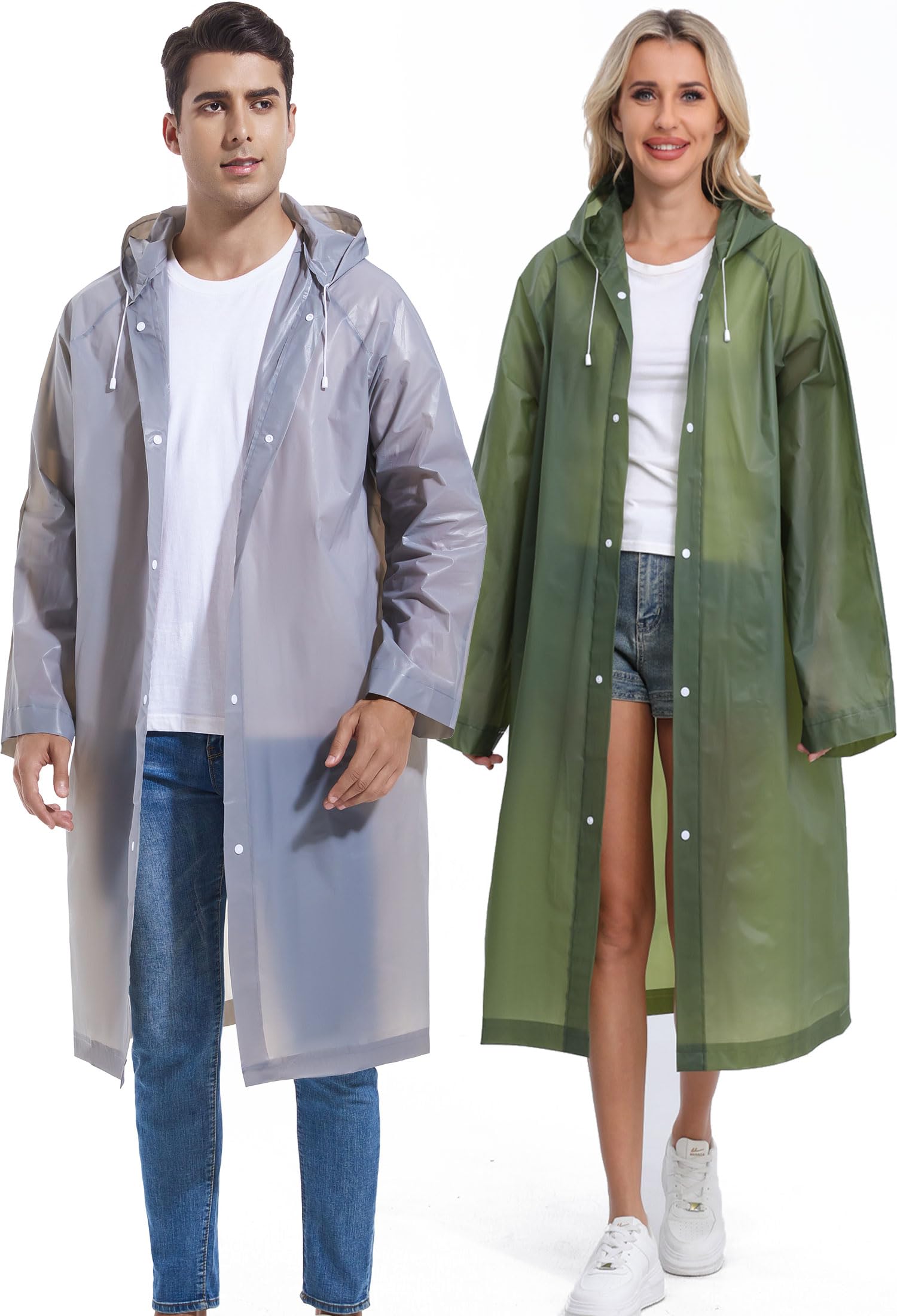 2PCS Rain Ponchos for Adults Reusable Rain Coats for Adults Rain Jackets Raincoats for Men Women