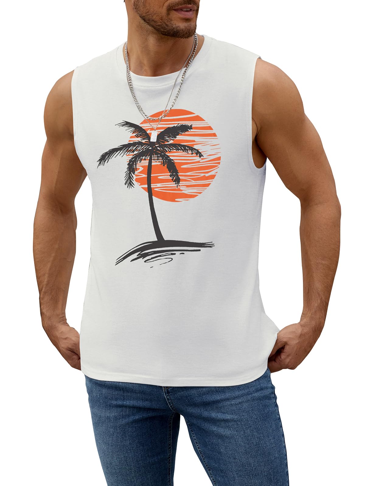 Tank Top Herren Ärmelloses Baumwolle Sport Tops mit Printed T Shirt Unterhemden Muskelshirt Männer Fitness Gym Trägershirts Tee Tops