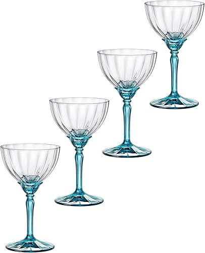 Bormioli Rocco Florian - Copas de cóctel de champán y espresso Martini de 8.10 onzas, color azul claro, juego de 4