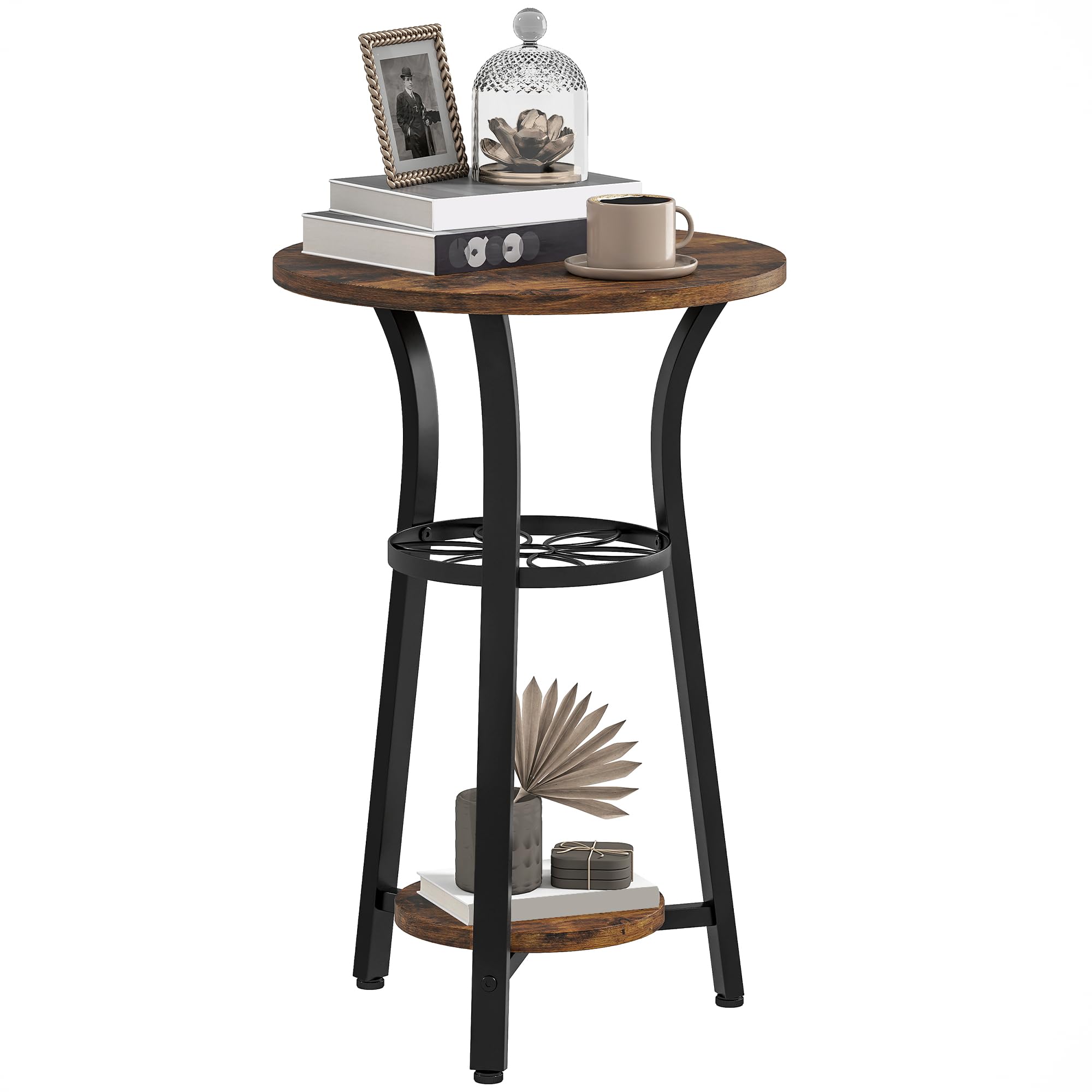 Homcom 3-Tier Small End Table Industrial 38 Cm Round Side Table Rustic Brown from B&Q