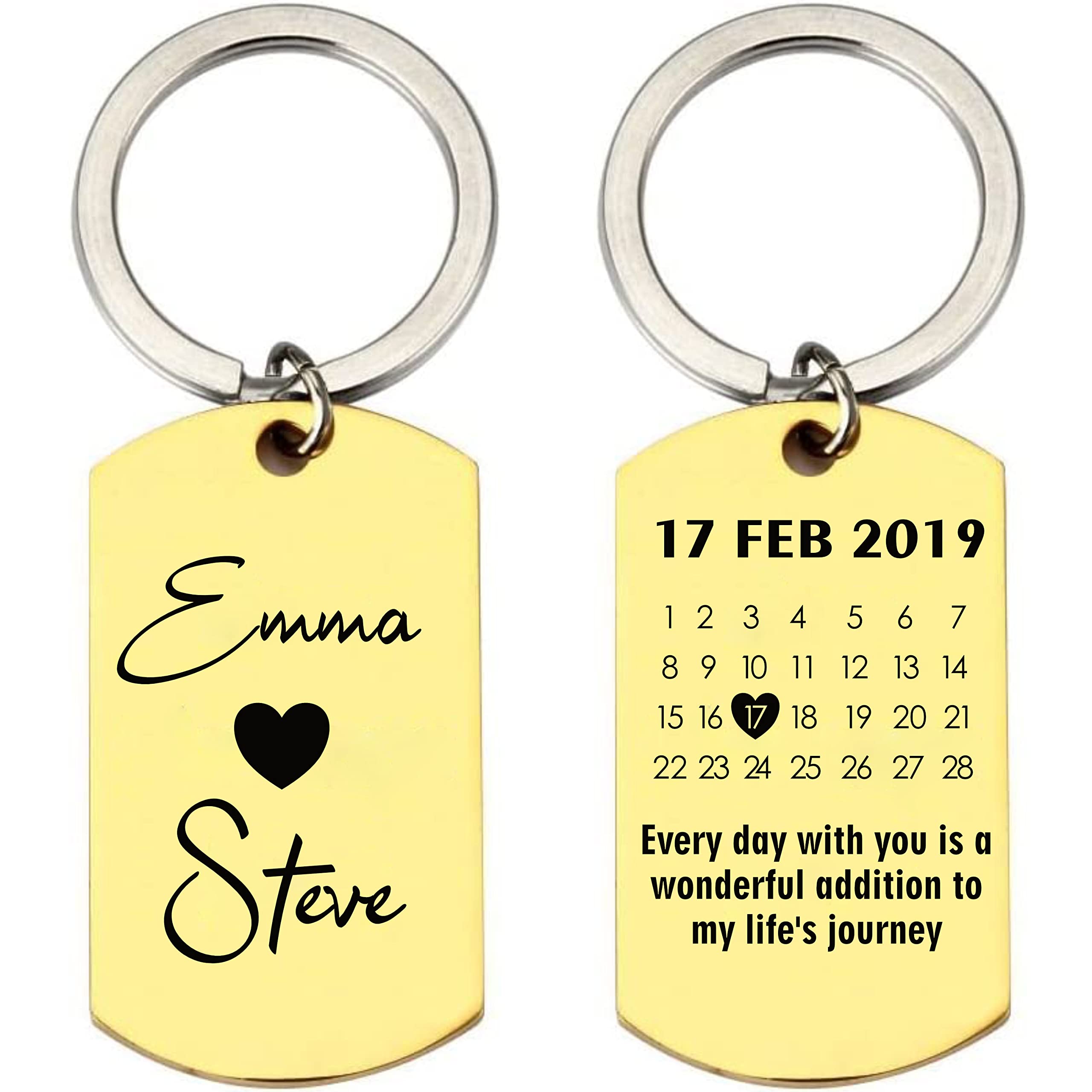 Unisex Gold Pb Tech Personalised Keyring For Men Women Stylish Calendar Date Keychains For Girls Keyring Holder Engraved Date & Names Customised For Birthday, Wedding,Valentines Gift (Gold)