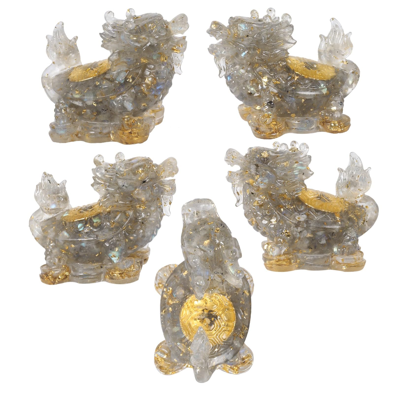 KYEYGWO Pack of 2 Dragon Turtle Crystal Statue Resin Animal Figures Collectible Figurine Feng Shui Ornament for Prosperity Wealth Good Luck Labradorite - Image 4