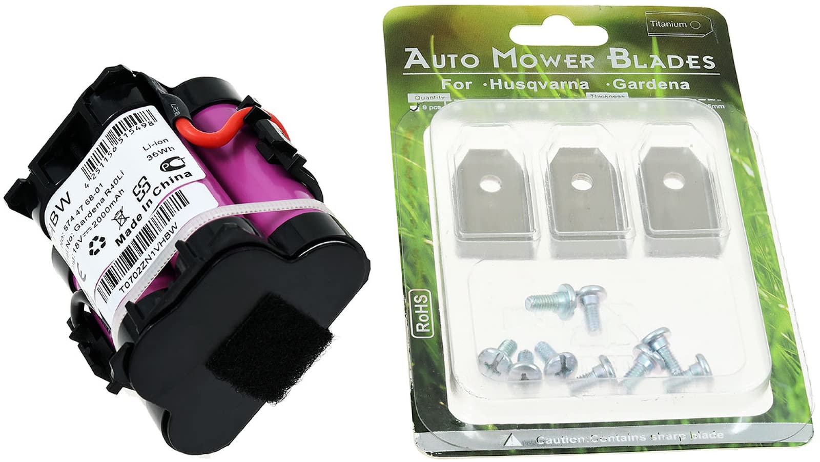 Standardakku für Mähroboter Gardena R40Li/R45Li / R70Li inkl. 9X Ersatz-Messer, 18V, Li-Ion