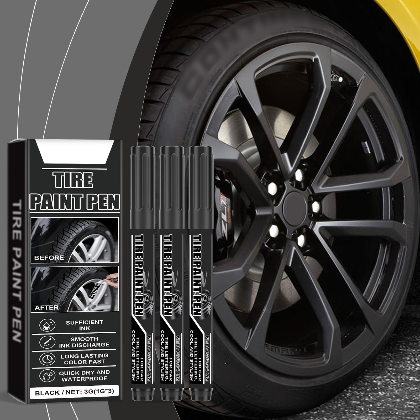15Pcs Tire Paint Pen Black Paint Pen Water Temperature Black Tire Marker Pen for Car Tire Lettering
