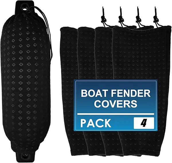 Boat Fender Covers,4 Pack Black Boat Bumper Covers Polyester,Durable Boat Bumper Covers Fit for 6.5 Inch x 23 Inch Marine Boat Twin Eye Fender (Boat Fender Not Included)(Raised Knit Surface)