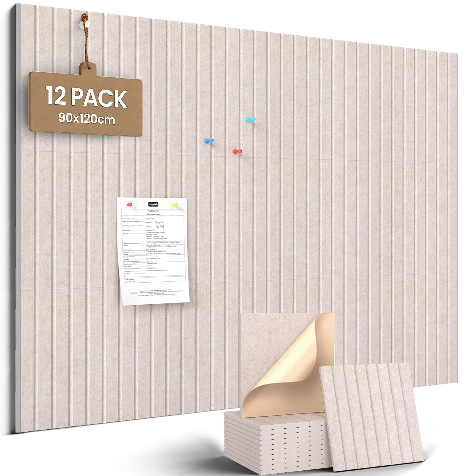 JBER Felt Cork Bulletin Board for Wall 120x90cm, 12 Pack Self-Adhesive Felt Notice Board for Walls, pin Boards for Home Office School,As Planning Board Photo Wall Board Jewelry Storage,Light Camel