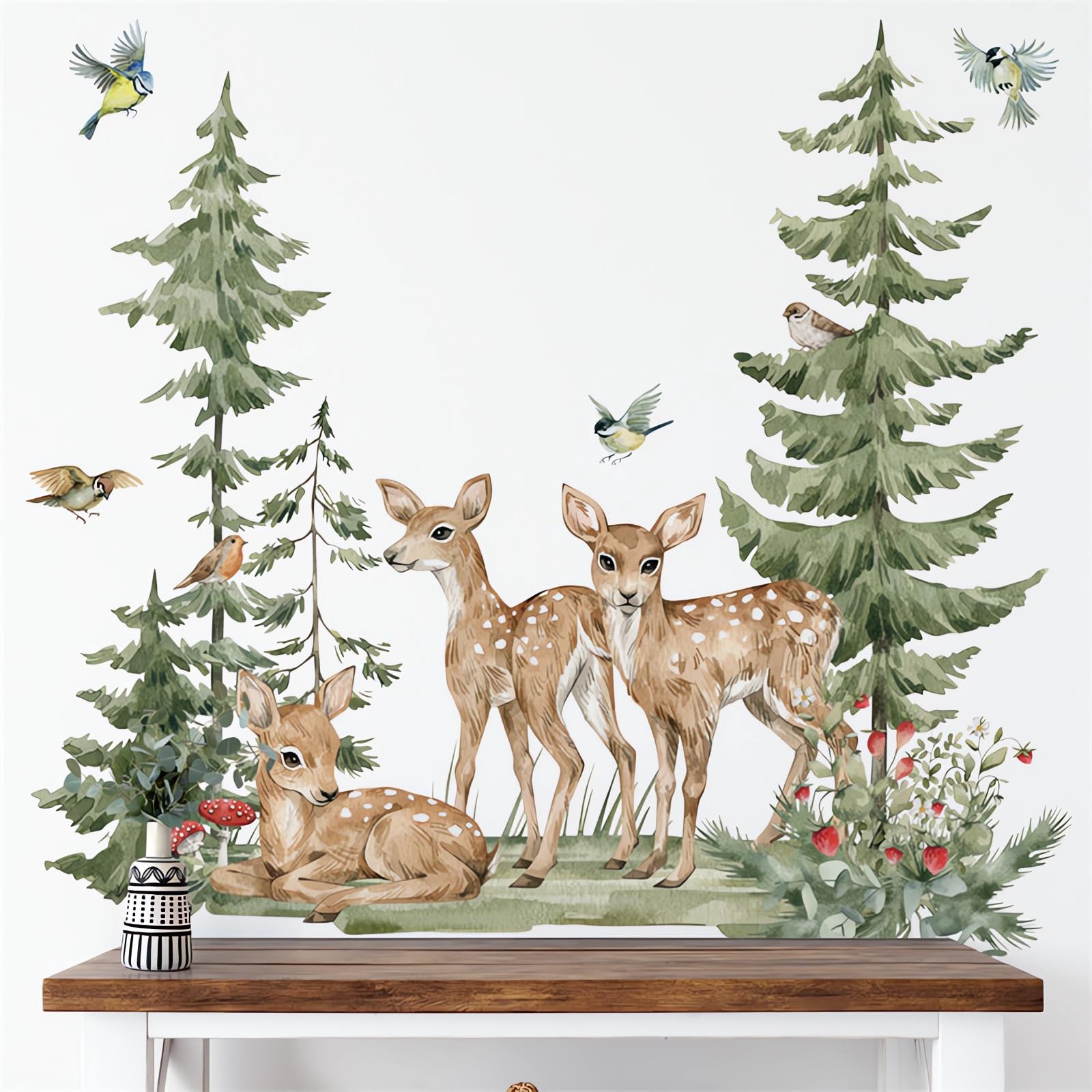 Sacinora Cute Fawn & Bird Forest Wall Stickers – Removable Vinyl Decals For Nursery, Living Room, Bedroom - View #4