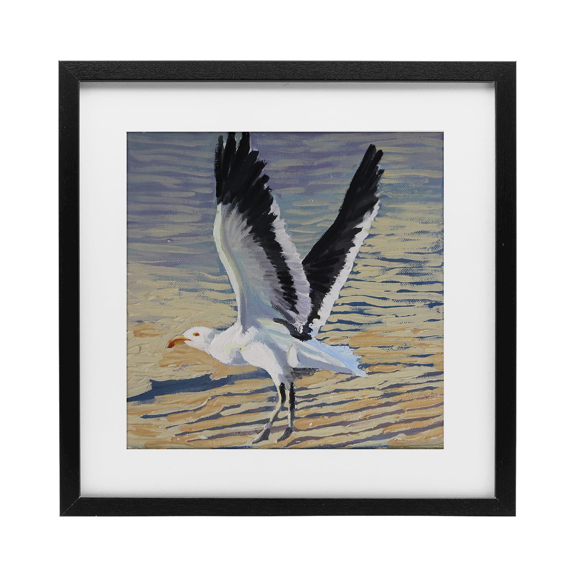 Stupell Industries Midnight Black (Textured) 'Seagull Taking Flight'| Framed Print Under Glass