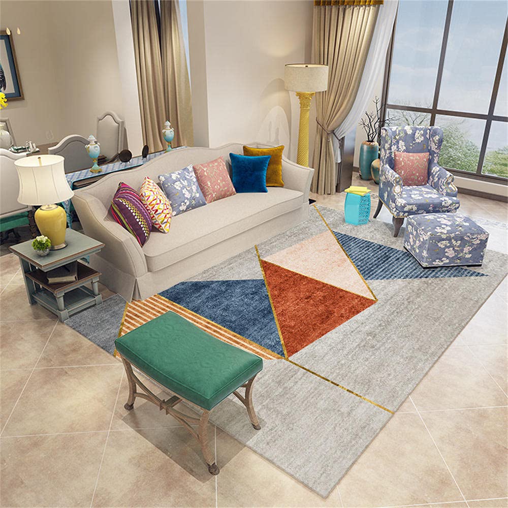 Tapis géométrique jaune rouge bleu gris 200X300cm pour salon moderne