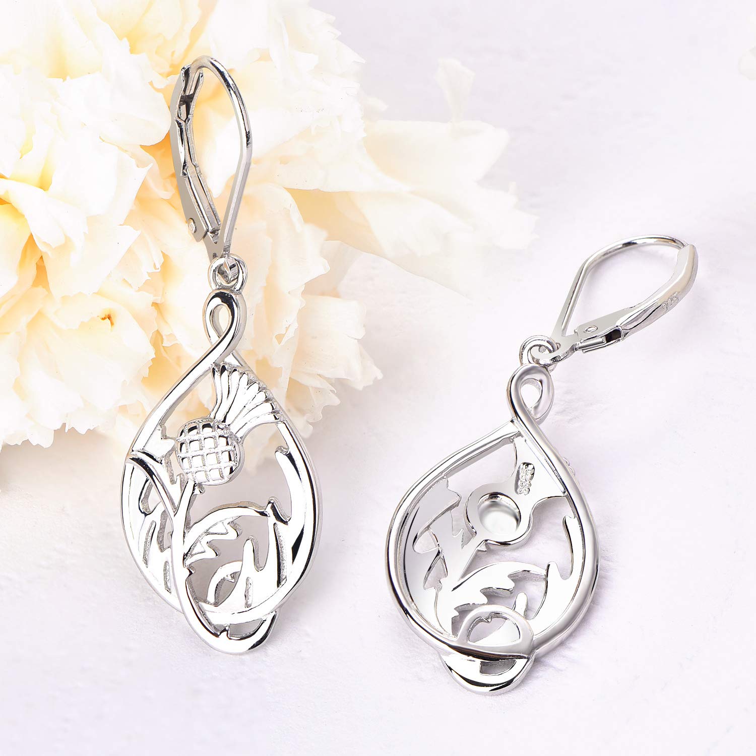 JO WISDOM Pendientes de cardo escocés, plata de ley 925 con diseño de flor de Escocia, para mujer