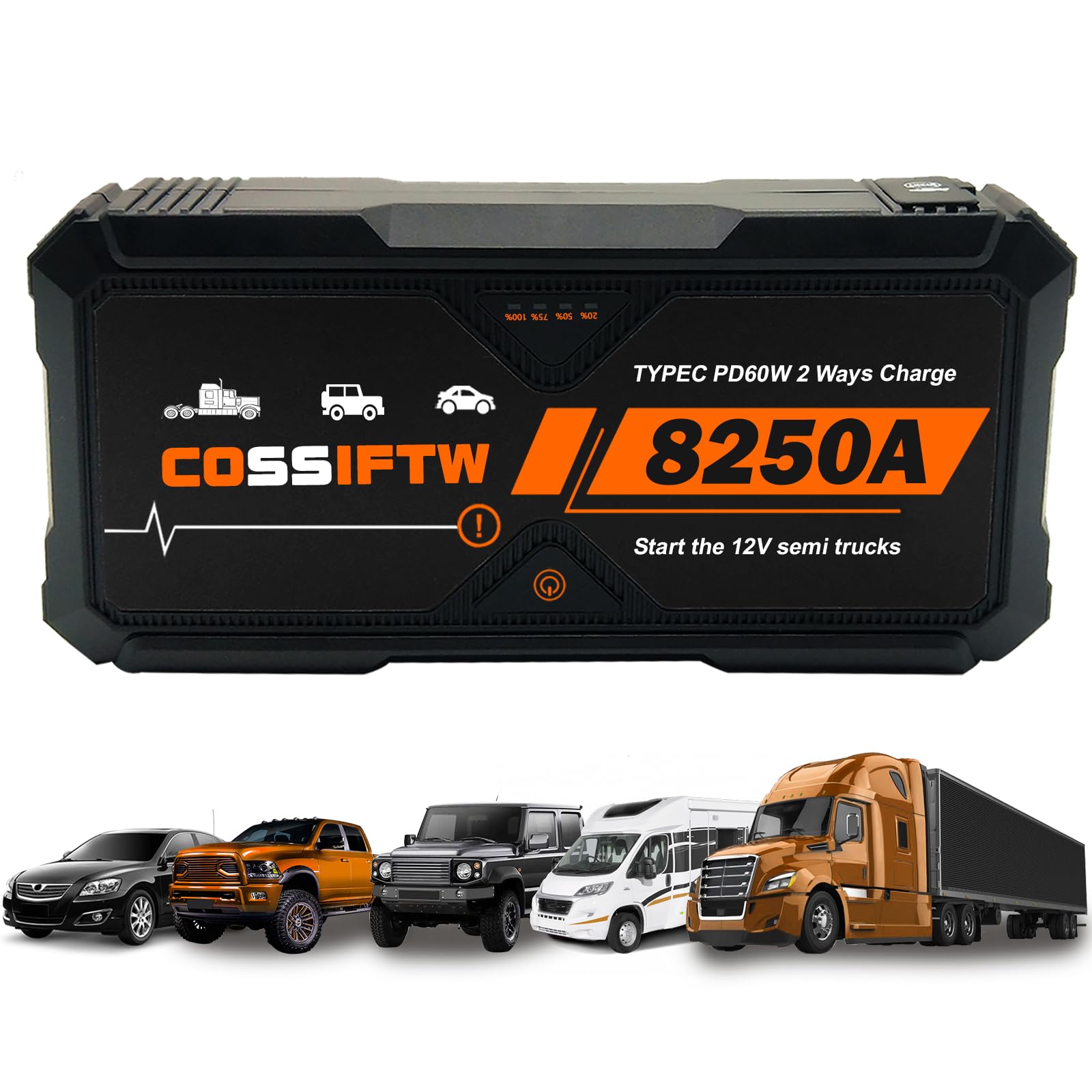 Car 8250A Jump Starter 12V Portable Heavy Duty Truck Battery Charger with USB QC3 0 for Gas Diesel