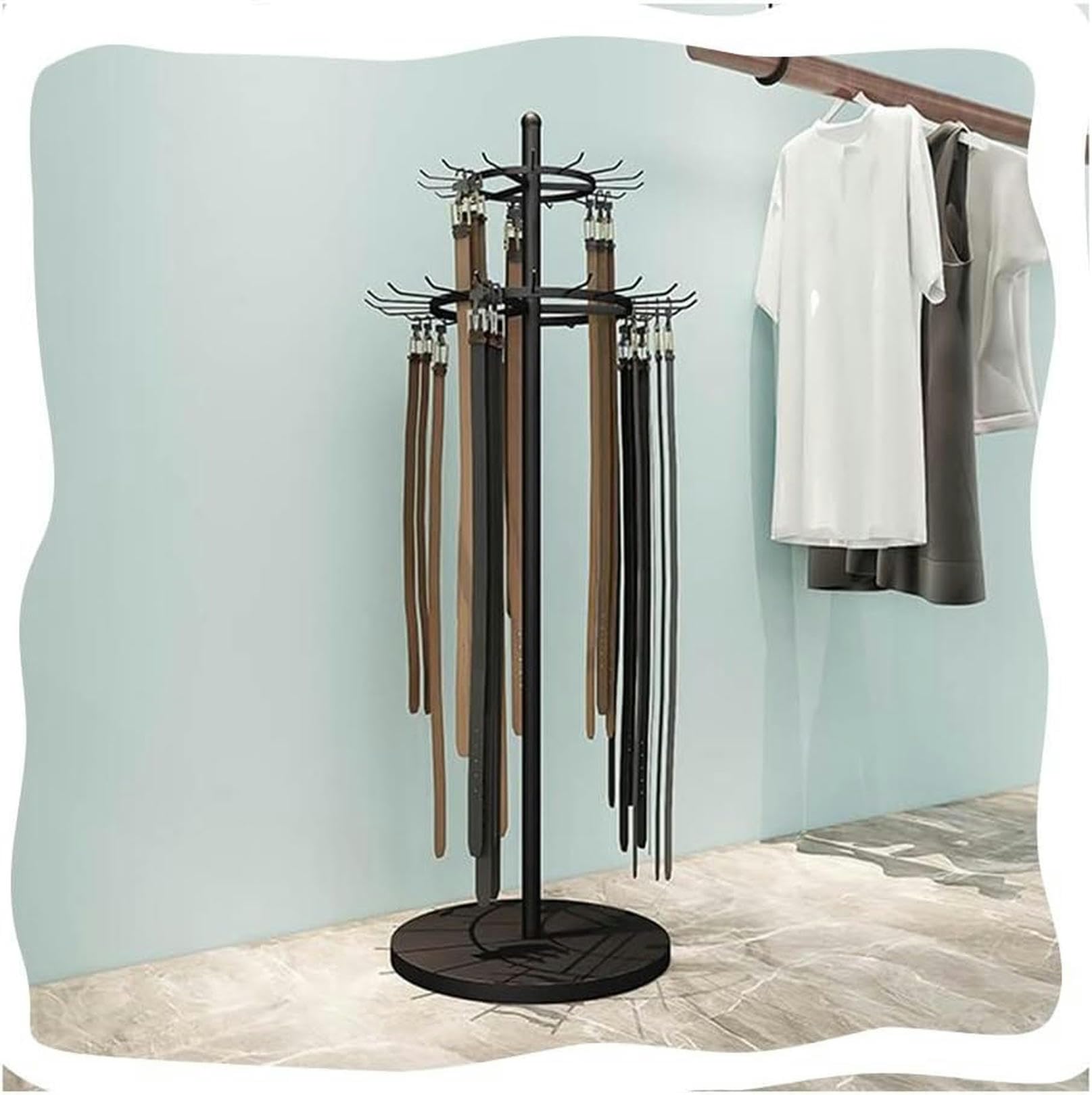 CGCSYZ Floor Standing Belt Hanger Men's Closet Display Stand Organizer Space Saving Shelf for Ties Scarves Shawls and Purses Bedroom Storage Rack (Black 50x50x168cm)