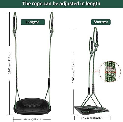 Miniatura 7 de Columpio de árbol resistente, asiento de columpio para exteriores de 550 libras de capacidad para adultos y niños, altura ajustable con cuerdas,