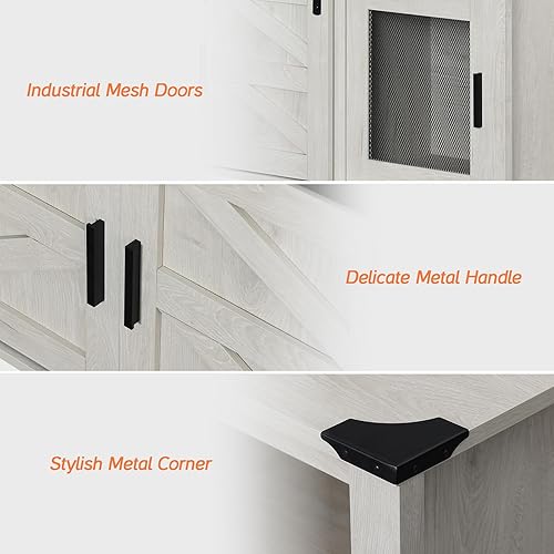 Miniatura 5 de WAMPAT Soporte de TV LED de granja con puertas correderas de granero para TV de 65 pulgadas, centro de entretenimiento blanco antiguo con puertas de