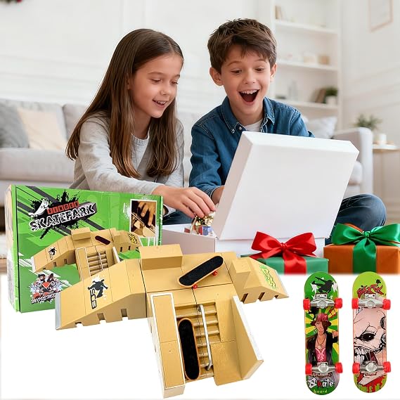 Morofme Finger Skateboard Ramps Sets, Fingerboard Skatepark with Metal Mini Finger Skateboard, DIY Assembly Fingerboard Ramps for Finger Training Props Toys Sports Training Gift(5 In 1)