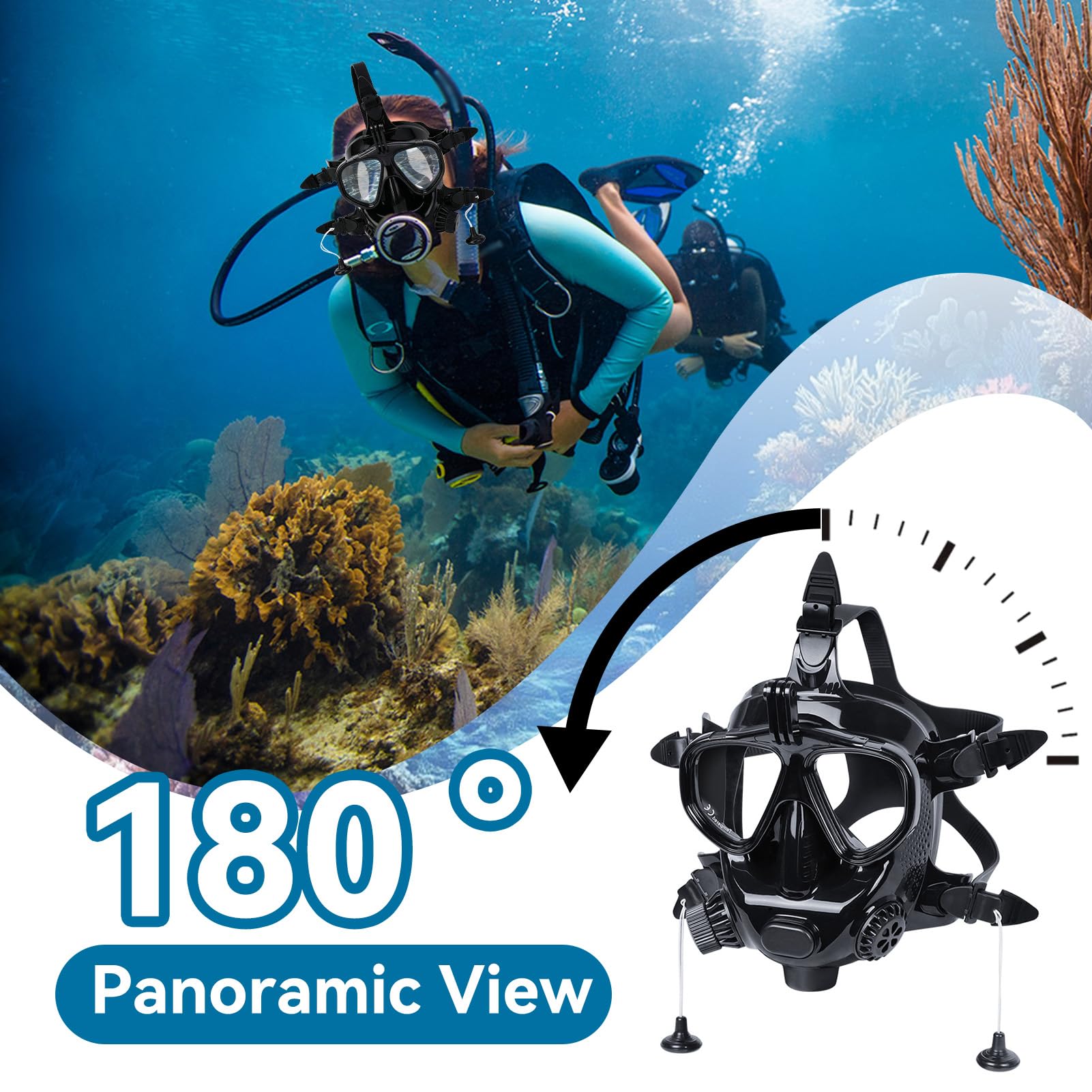 Maschera da sub integrale, maschera da snorkeling integrale in silicone Maschera subacquea antiappannamento a prova di perdite Occhiali da sub con vista panoramica a 180° con
