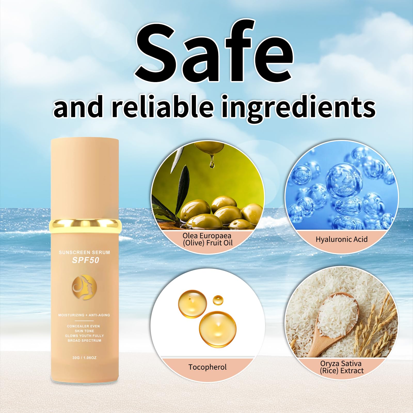 Shirleyllx 4-in-1 Foundation, Concealer and Moisturizer, Sunscreen serum SPF50, UVA/UVB Protection, moisturizing, With Olea Europaea Olive Fruit Oil, Hyaluronic Acid, Stay up to 24H, 30ml (1pc) - Image 4