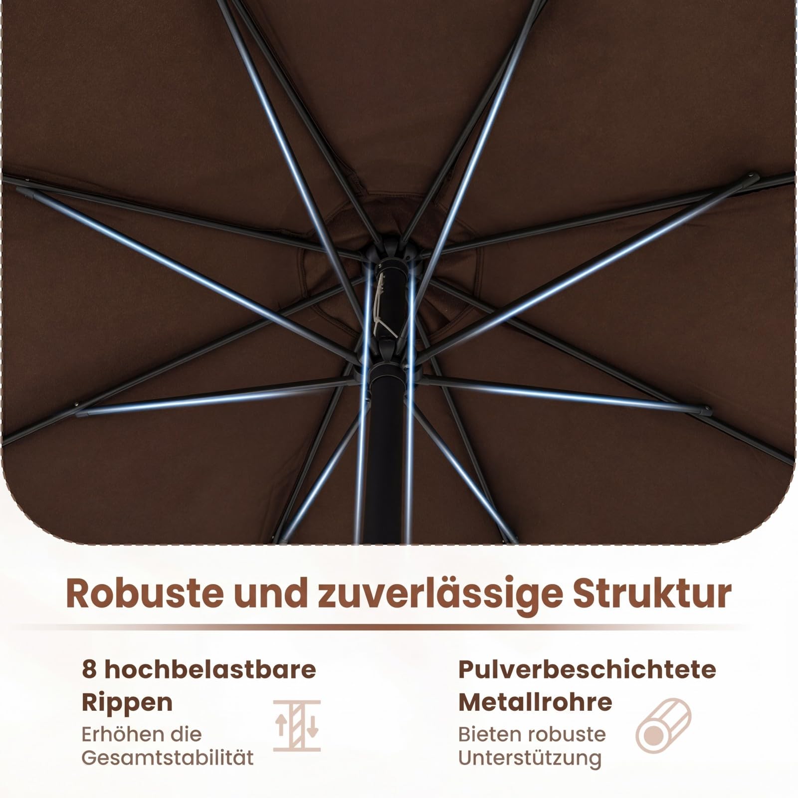 RELAX4LIFE Sonnenschirm 350 cm, großer Gartenschirm mit Kurbel, Terrassenschirm mit 8 Rippen, Balkonschirm UV Schutz, Marktschirm wasserabweisend, Kurbelschirm für Garten, Terrasse, Pool (Braun)