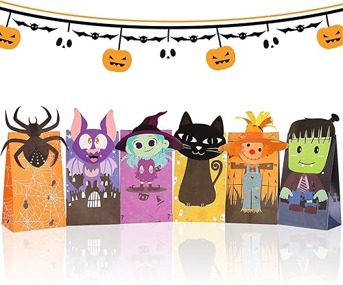 Miniatura 7 de 24 bolsas de regalo, bolsas de regalo de Halloween para truco o trato, cajas de regalo de papel kraft a prueba de grasa para Halloween, para eventos