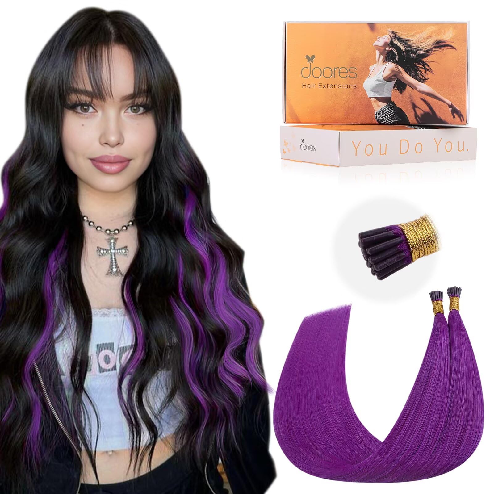 Doores I Tip Hair Extensions, Purple hair extensions 18 Inch 25g/25s, Extensions For Women, Natural Long Hair