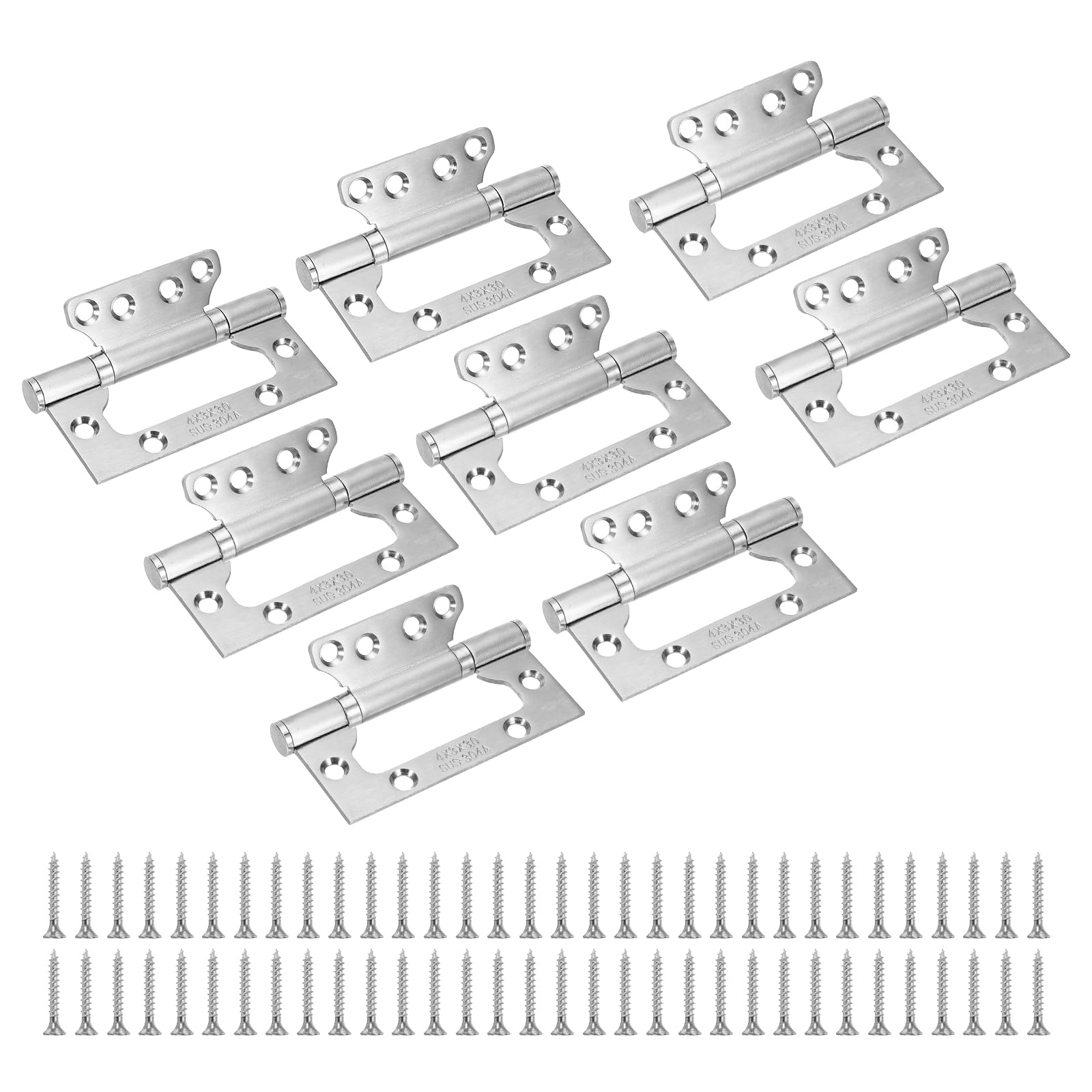 sourcing map 8Pcs Non Mortise Door Hinges, 4" x 2" Stainless Steel Hinges with Mounting Screws, Ball Bearing Door Hinges for Interior and Exterior Doors, Wood and Metal Doors, Silver