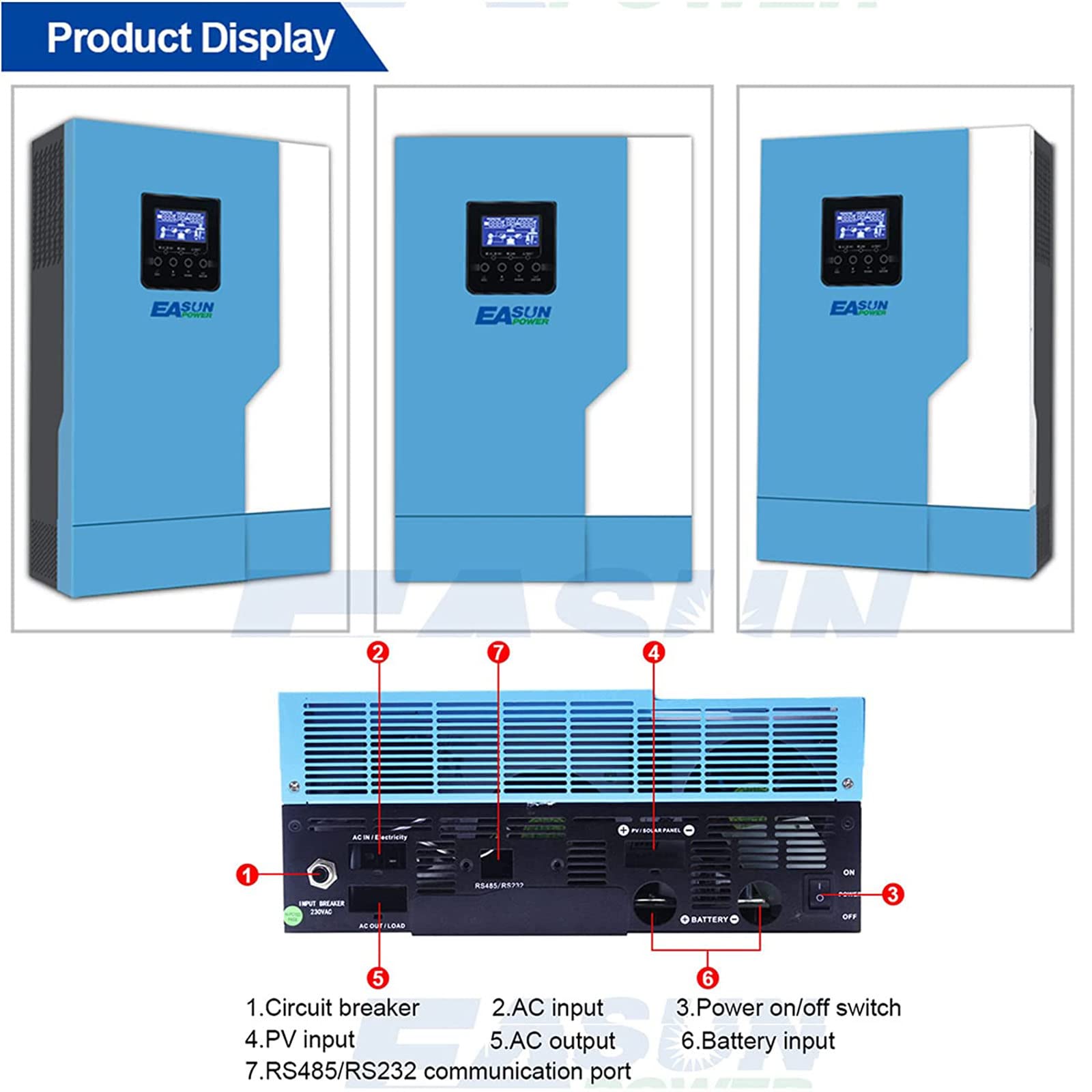 5500w Off Grid Inwerter z czystą falą sinusoidalną 100a Kontroler ładowania słonecznego, Hybrydowy falownik solarny 48V 230VAC Może być podłączony do WIFI/USB/RS232/GPRS