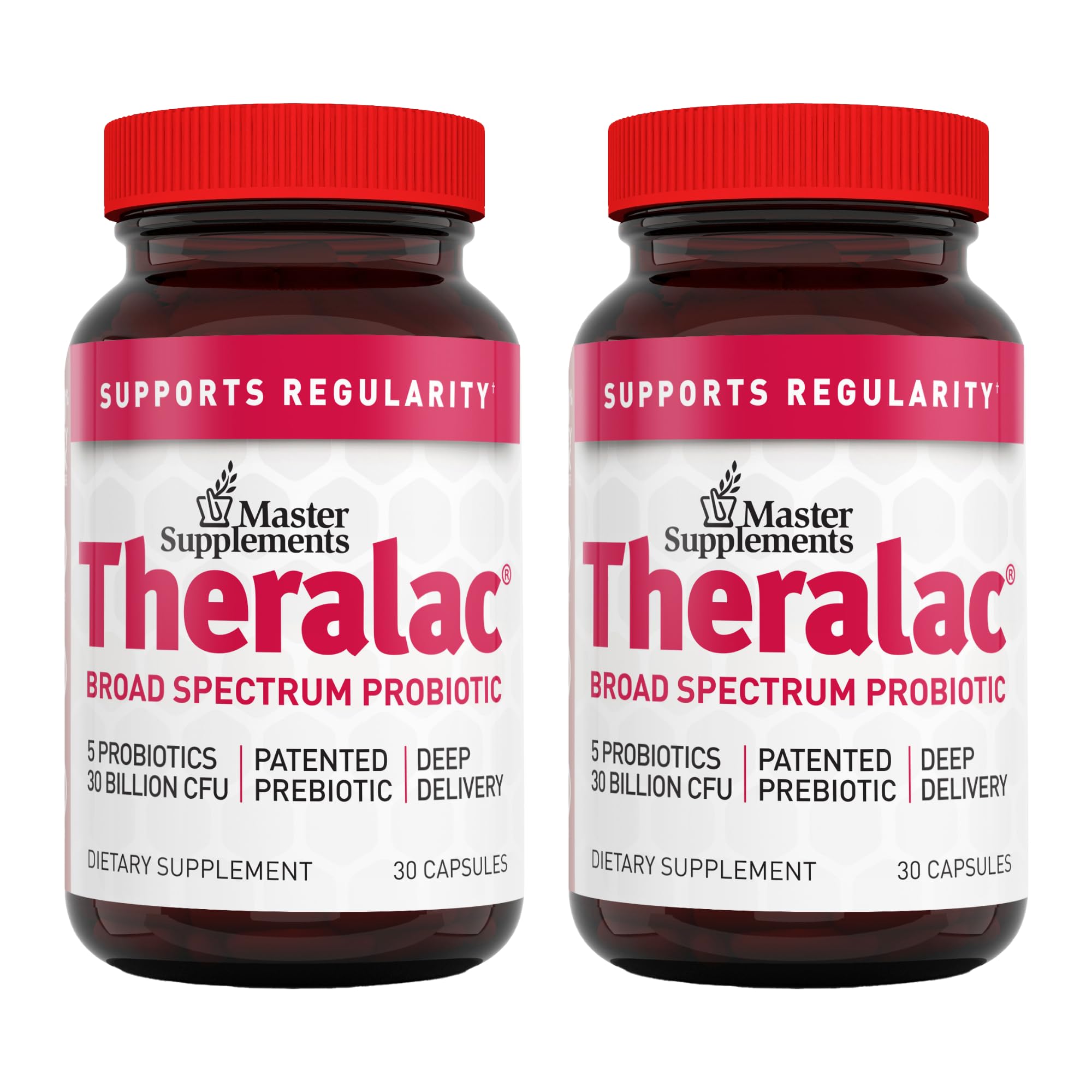 Master Supplements Theralac - 30 Capsules, Pack of 2 - Multi-Strain Probiotic for Optimal Gut Health + Gas & Bloating Relief - Gluten Free - 60 Servings