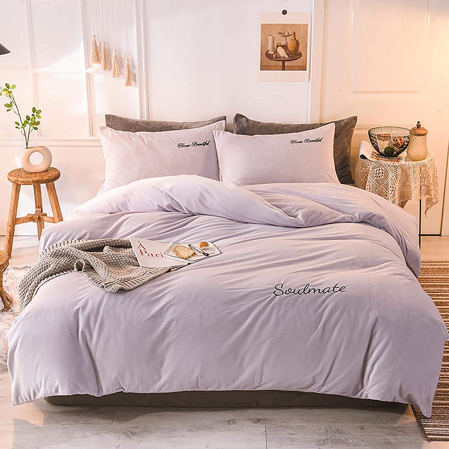 MGEMJMJ Solid Color Winter Warm Comforter Cover With Zipper Closure,Velvet Duvet Cover,Soft Reversible Flannel Quilt Cover(Size:200x230cm(79x91inch),Color:A)