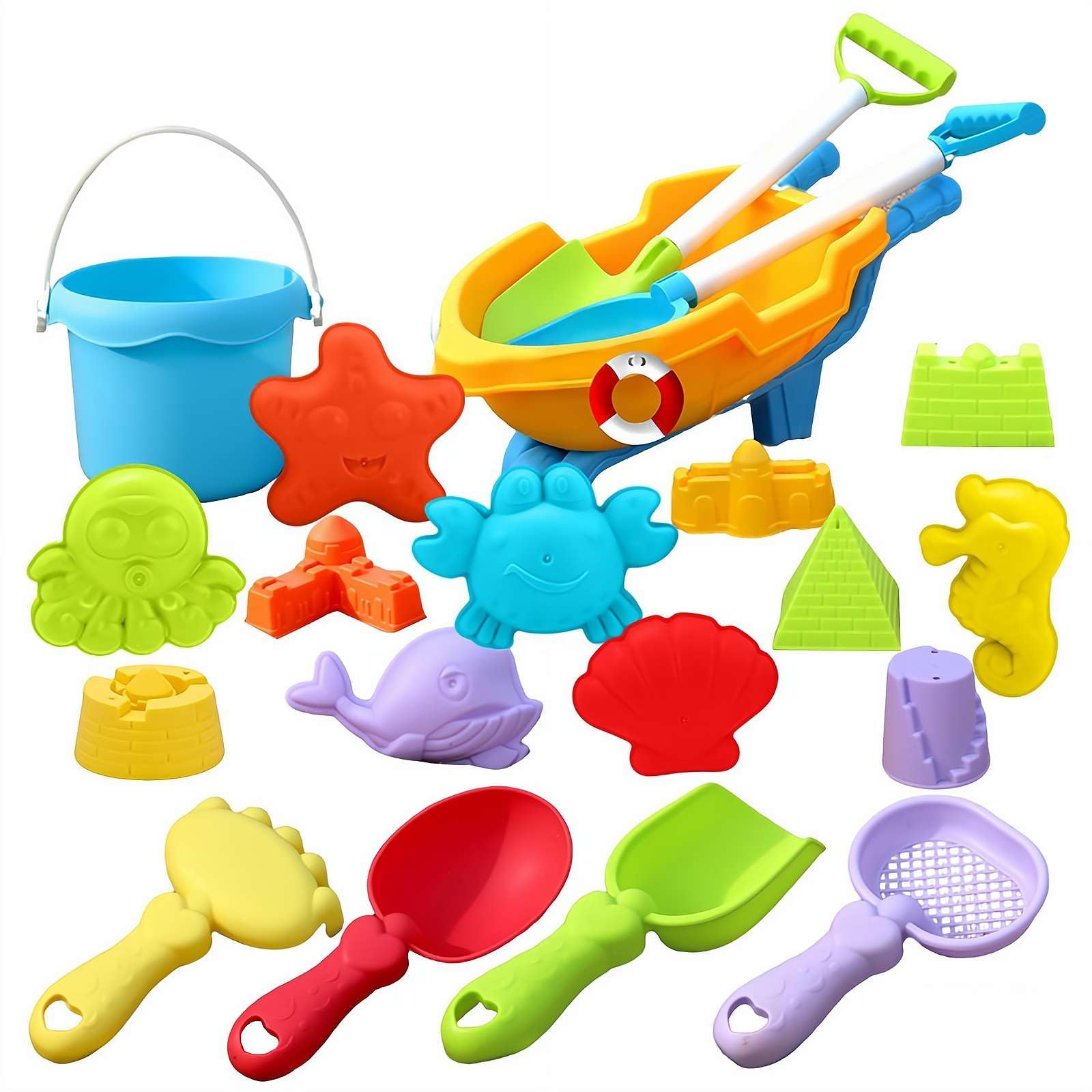 Beach Toy Set – 18-Piece Sand Play Kit with Shovels, Molds & Bucket, Durable Plastic Summer Outdoor Toys for Kids, Toddlers, Family Beach Vacations & Sandbox Fun