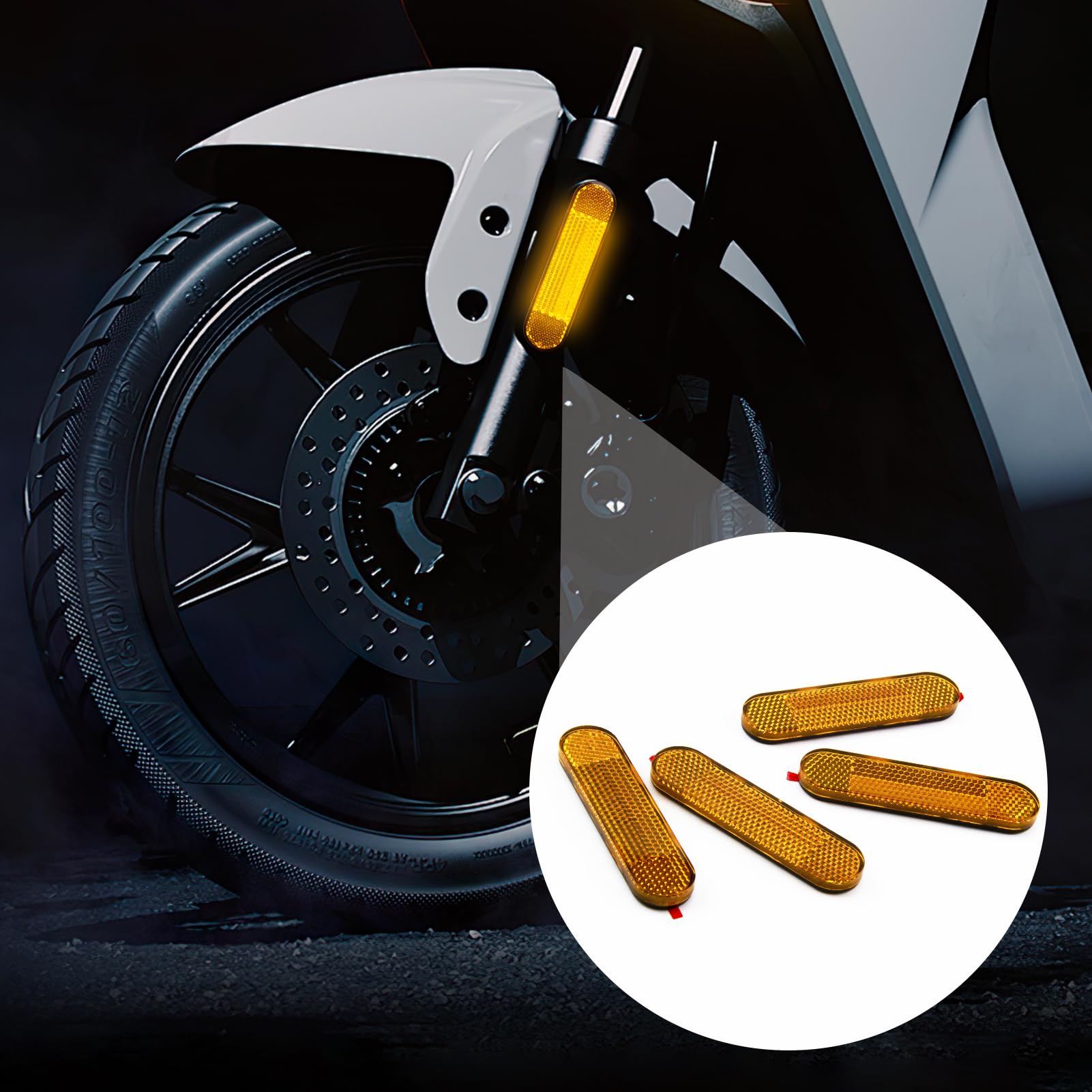 4PCS Moto Bicicletta E4 Catarifrangente Forcella Catadiottro Cat's Eye Posteriore Autoadesiva 100 x 24 x 8 mm Catarifrangente Rettangolare per Moto Scooter Dove Sono Richieste Avvertenze (Giallo)