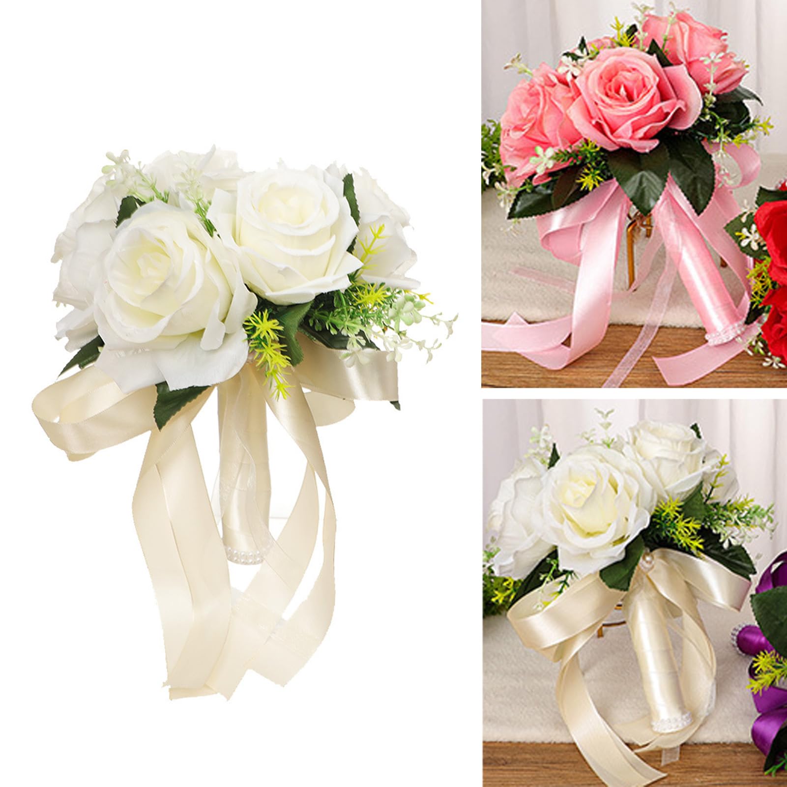 Künstlicher Hochzeitsstrauß Brautbouquet - Mit Perlen 7x7 Zoll Brautstrauß