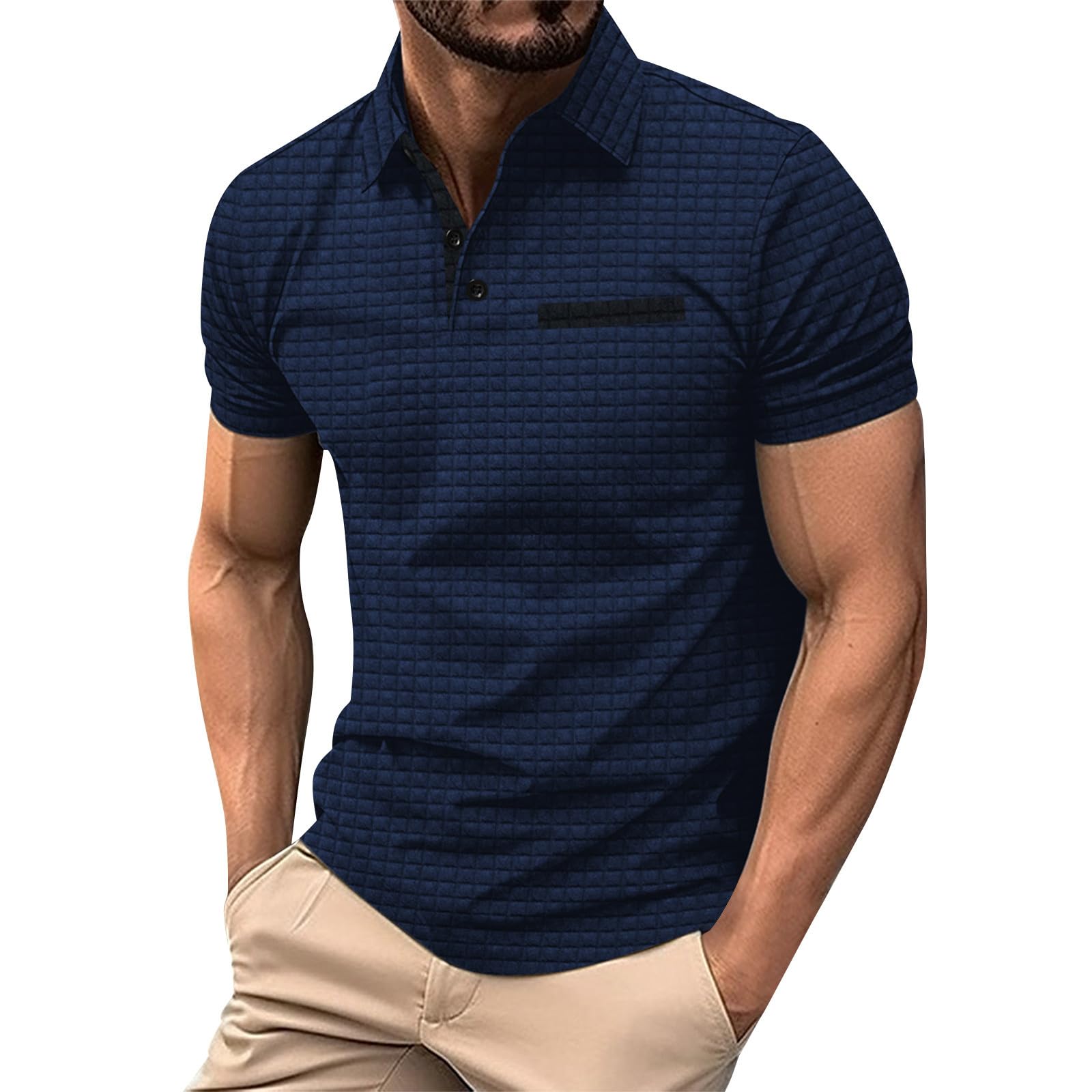 Men's Casual Polo Shirt Short Sleeve T-Shirt Henley Collar Button Solid  Colour 2024 Fashion Men's Henley Shirt