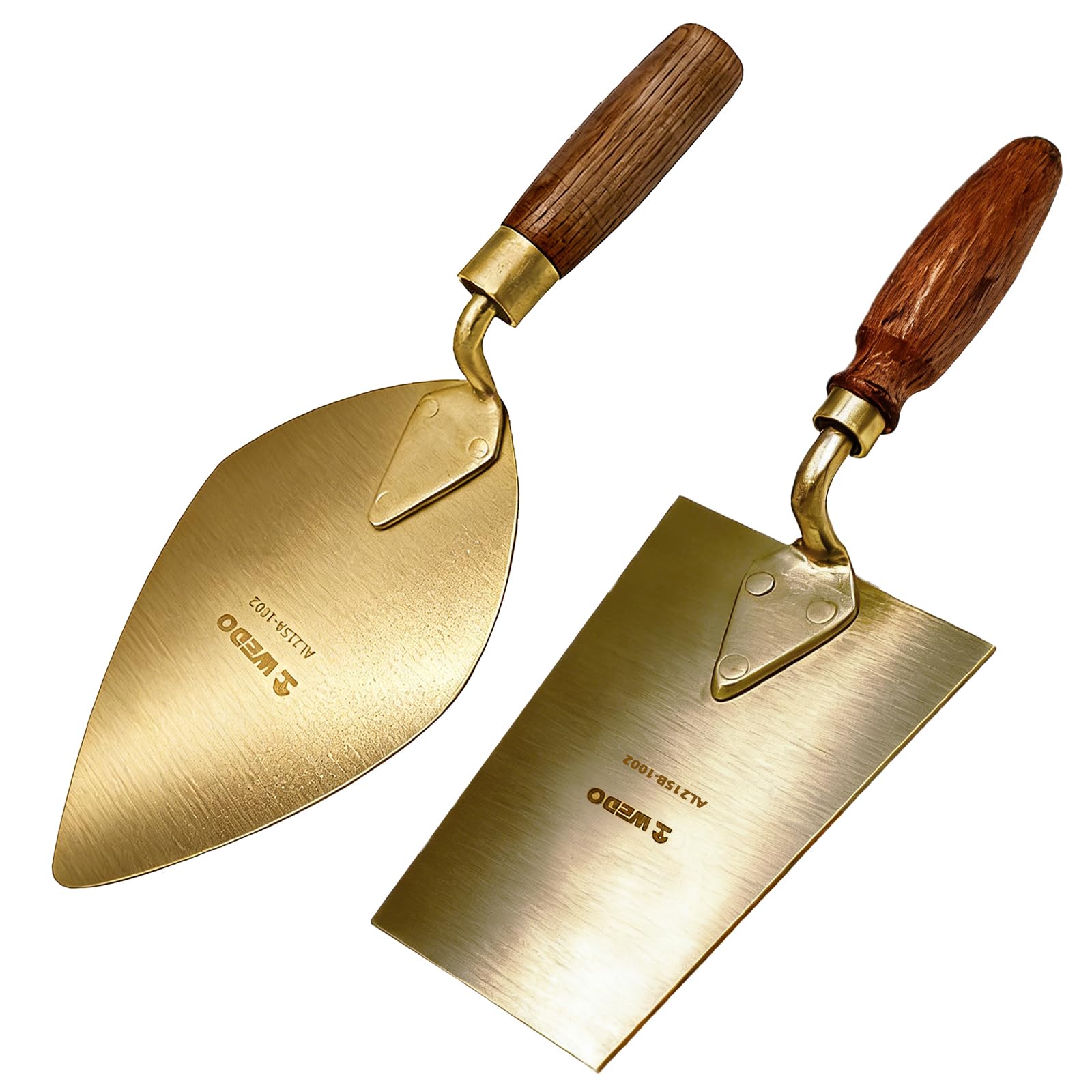 WEDO Juego de 2 paletas de ladrillo sin chispas, punta cuadrada + punta de punta, paleta de margen de mampostería con mango de madera, herramientas de hormigón de seguridad sin chispas para uso