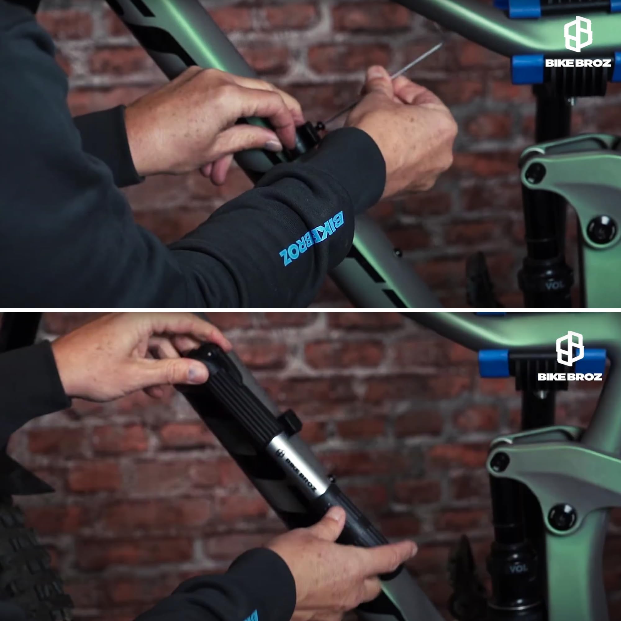 Perry Mini-fietspomp met dubbele slag voor alle ventielen (AV, SV, DV), kleine fietspomp voor racefiets, e-bike, MTB enz. BIKE BROZ - 4