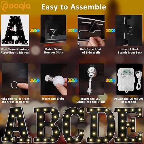 Miniatura 3 de Pooqla Letras iluminadas de marquesina negra de 3 pies, letras de marquesina con luz LED grandes para decoración de fiestas, letras grandes de