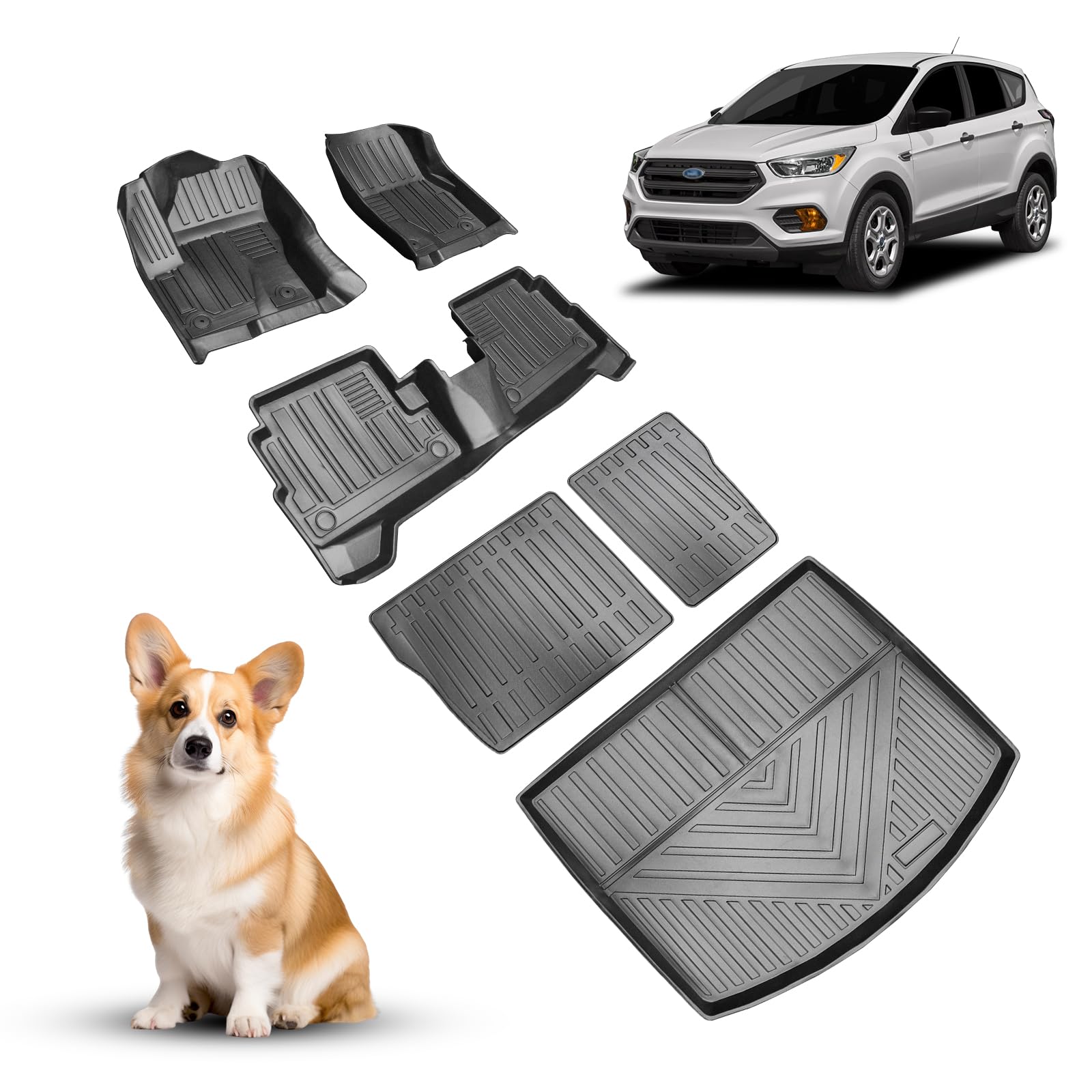 compatible for ford escape 2013-2019 floor mat backrest mats truck liners, all-weather protection black car mats fit for escape 2019 2018 2017 2016 2015 2014 2013