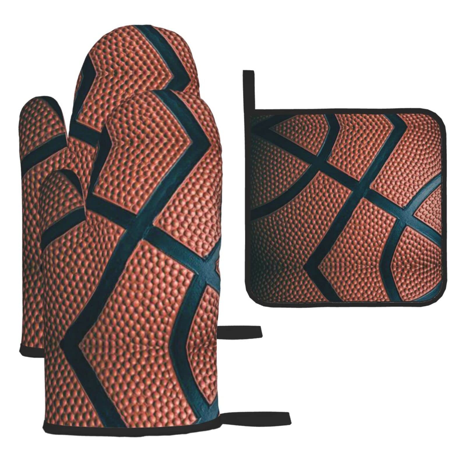 Basketball Sport Oven Mitts and Pot Holder Kitchen Set for Grilling, Cooking, Baking, Heat Resistant
