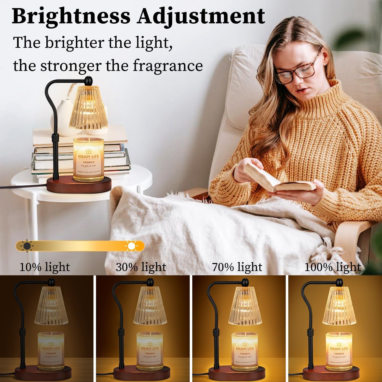 Lampe Chauffe-Bougie Vintage avec Variateur et Minuterie - Diffusion Naturelle de Parfum Sans Flamme - Description