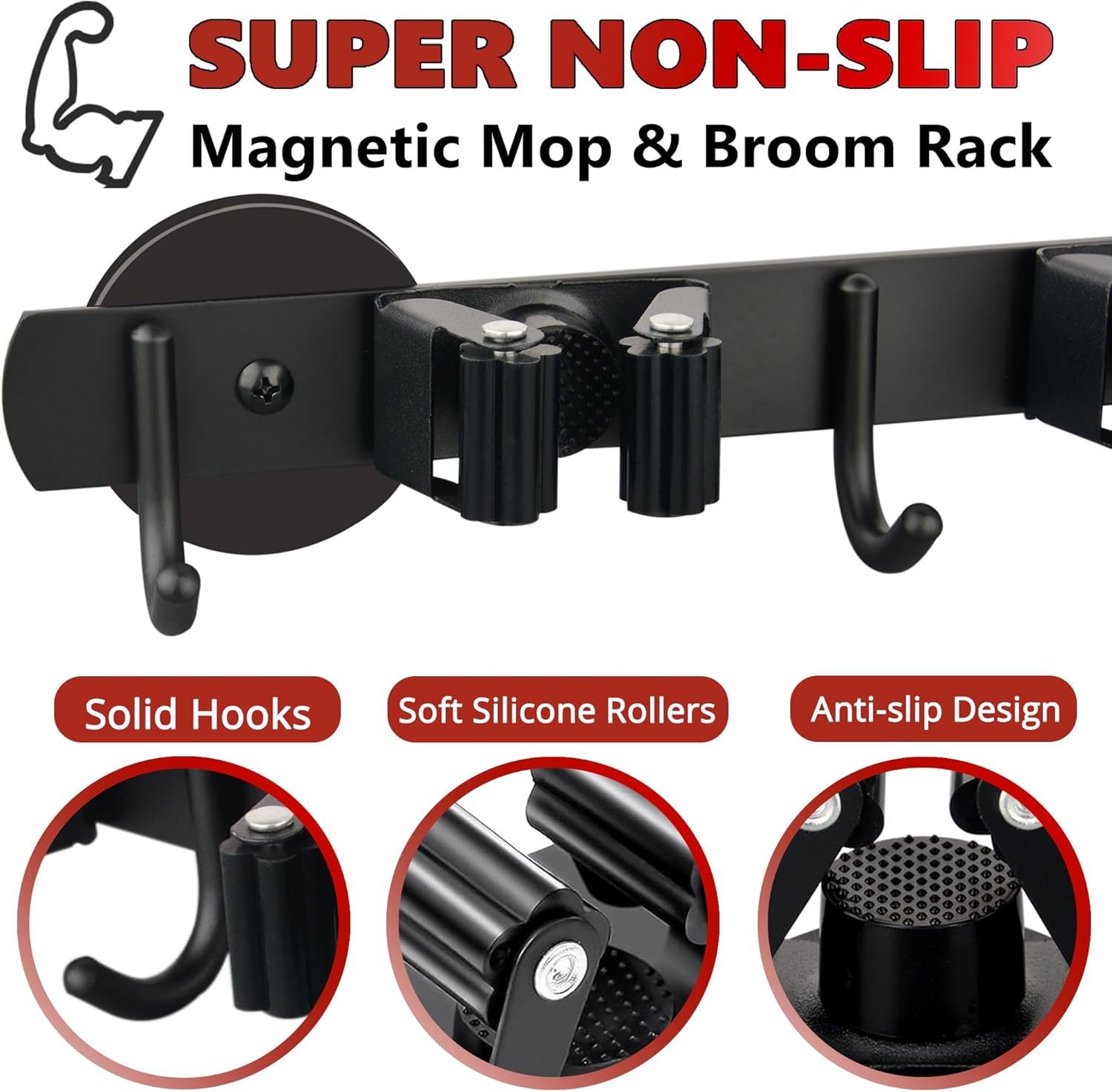 ULIBERMAGNET Magnetic Mop Broom Holder, Movable Magnetic Broom Holder Rack - Image 3