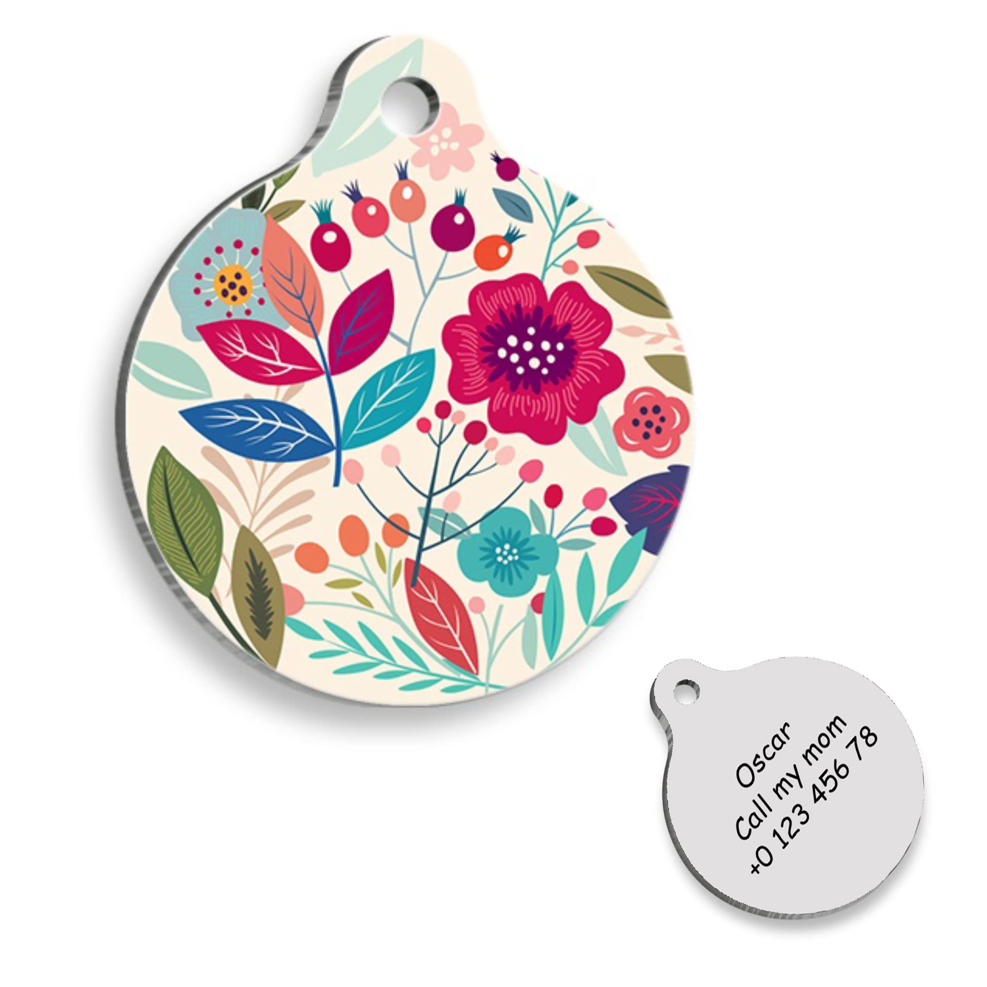 Flowers Personalized Dog Tag - Custom Name Tag - ID Tag for Dog & Cat - Customized Pet Tags - Dog & Cat Name id Tag - Dog Name Tag - Engraved Dog Tag