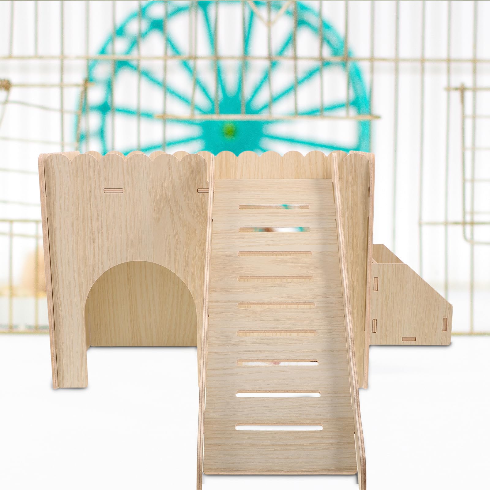 Casa de Madera para Hámster y Cobayas con Comedero de Heno Integrado Refugio Seguro y Accesible para Pequeños Roedores Diseño Compacto para Jaulas y Espacios de Estructura Fácil