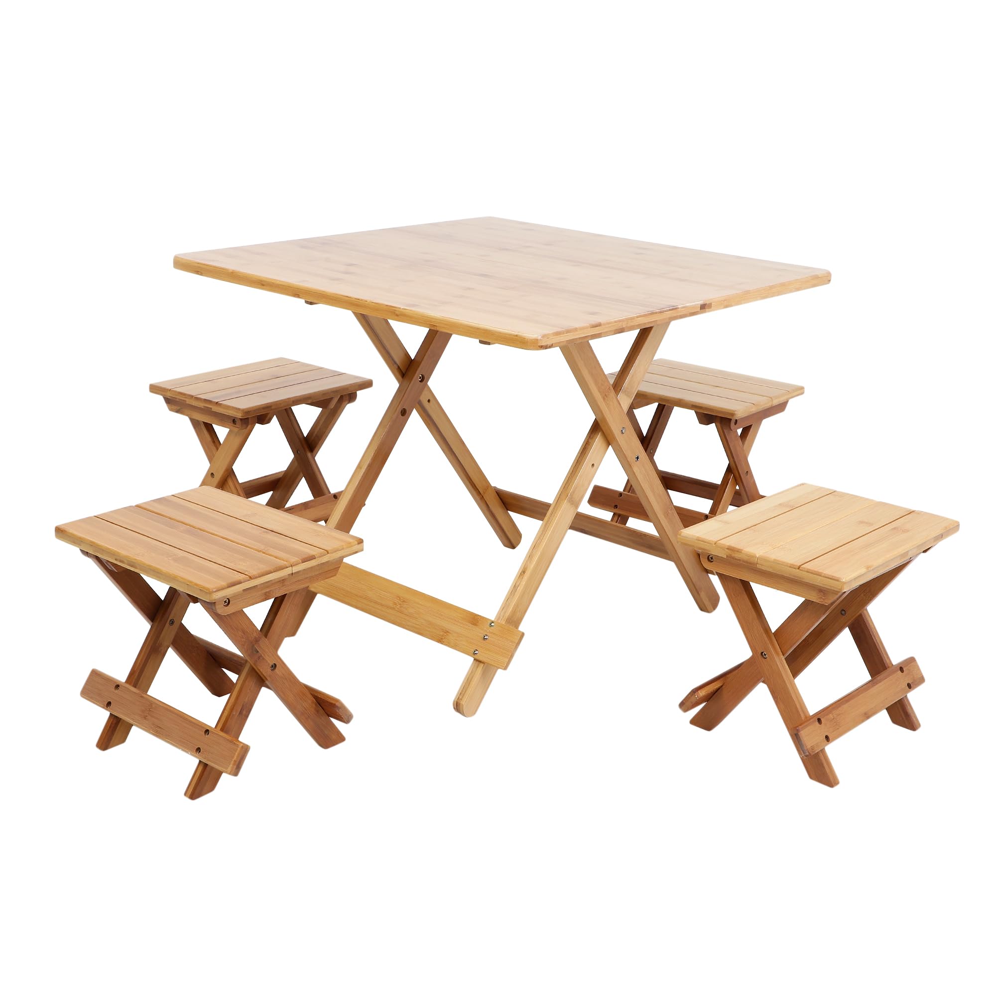 MERISH Wooden Portable Picnic Table Set, Wooden Foldable Portable Picnic Table Set with 4 Stools - Great for Outdoors, Easy to Fold, Stylish Wood Furniture.