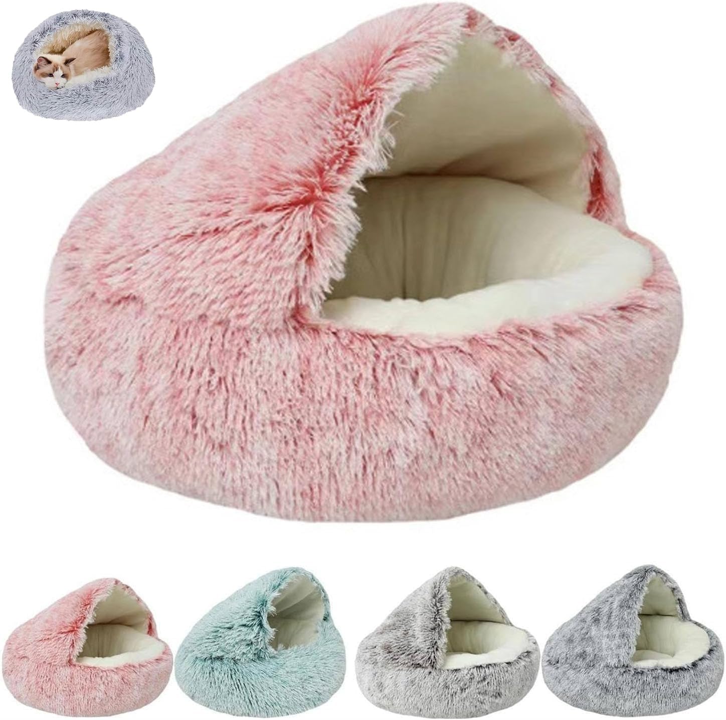 سرير حيوانات أليفة دافئ للكلاب والقطط بتصميم الشرنقة مصنوع من قماش مخملي لحيواناتك الأليفة مناسب لفصل الشتاء من كيوشين، بينك، 40 سم