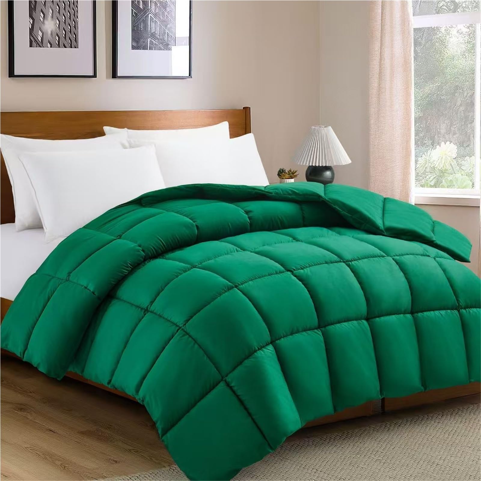 LLiuvcc Queen/Full Size Comforter Insert，All Season Down Alternative, Cooling Quilted Duvet Insert(Green,Queen)