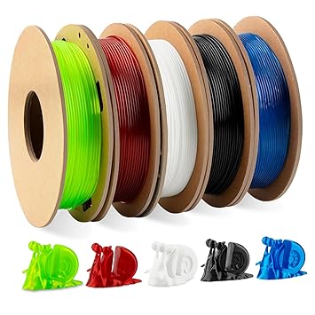 TINMORRY TPU Filament 1.75mm Bundle, 5x200g, Black, White, Transparent Red, Blue, Green