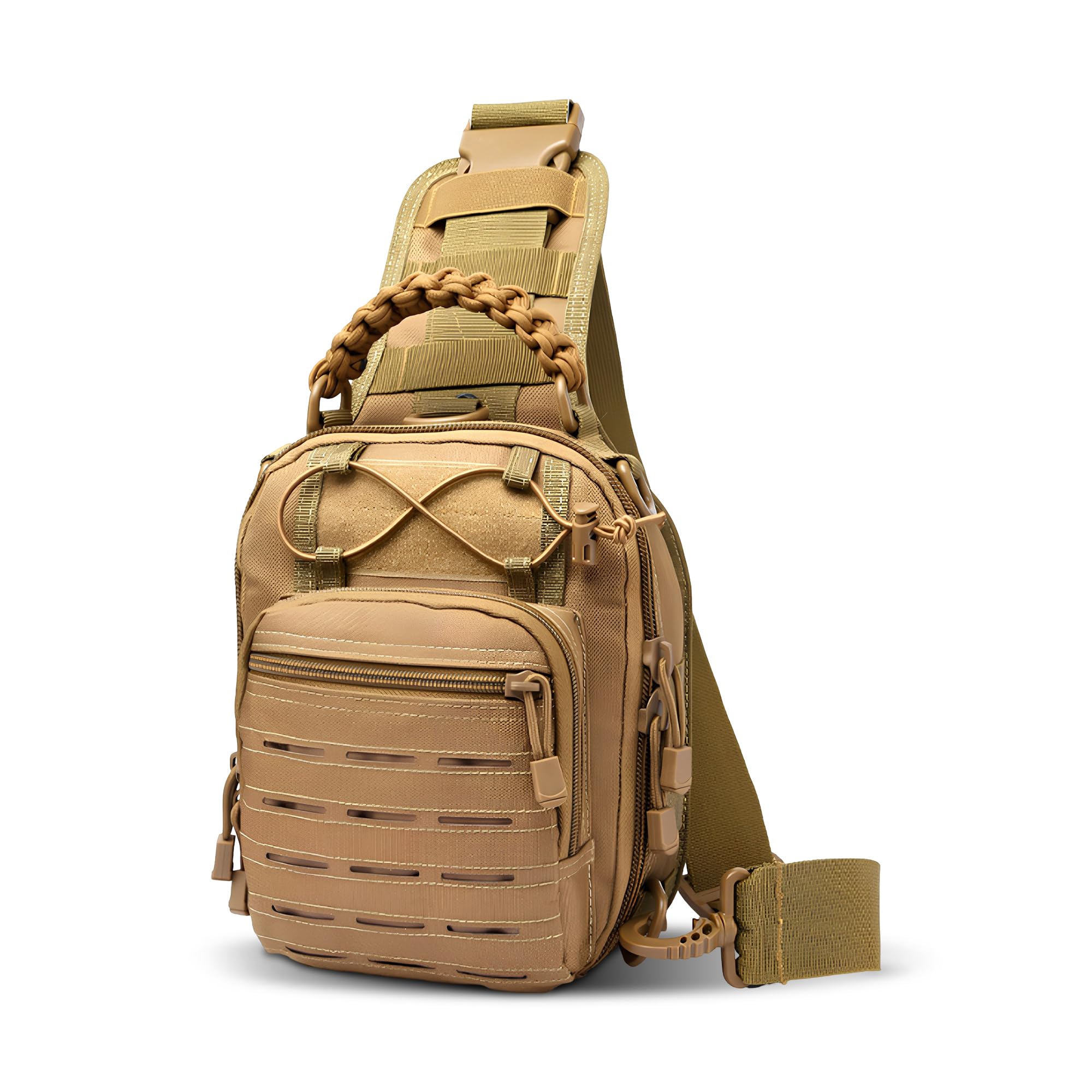 Tactical Small Sling Bag, One Strap Multi-Compartment Shoulder Crossbody Backpack, Men's Water-Resistant Travel Daypack for Hiking, Trekking, Camping, Molle Outdoor Use-image-43